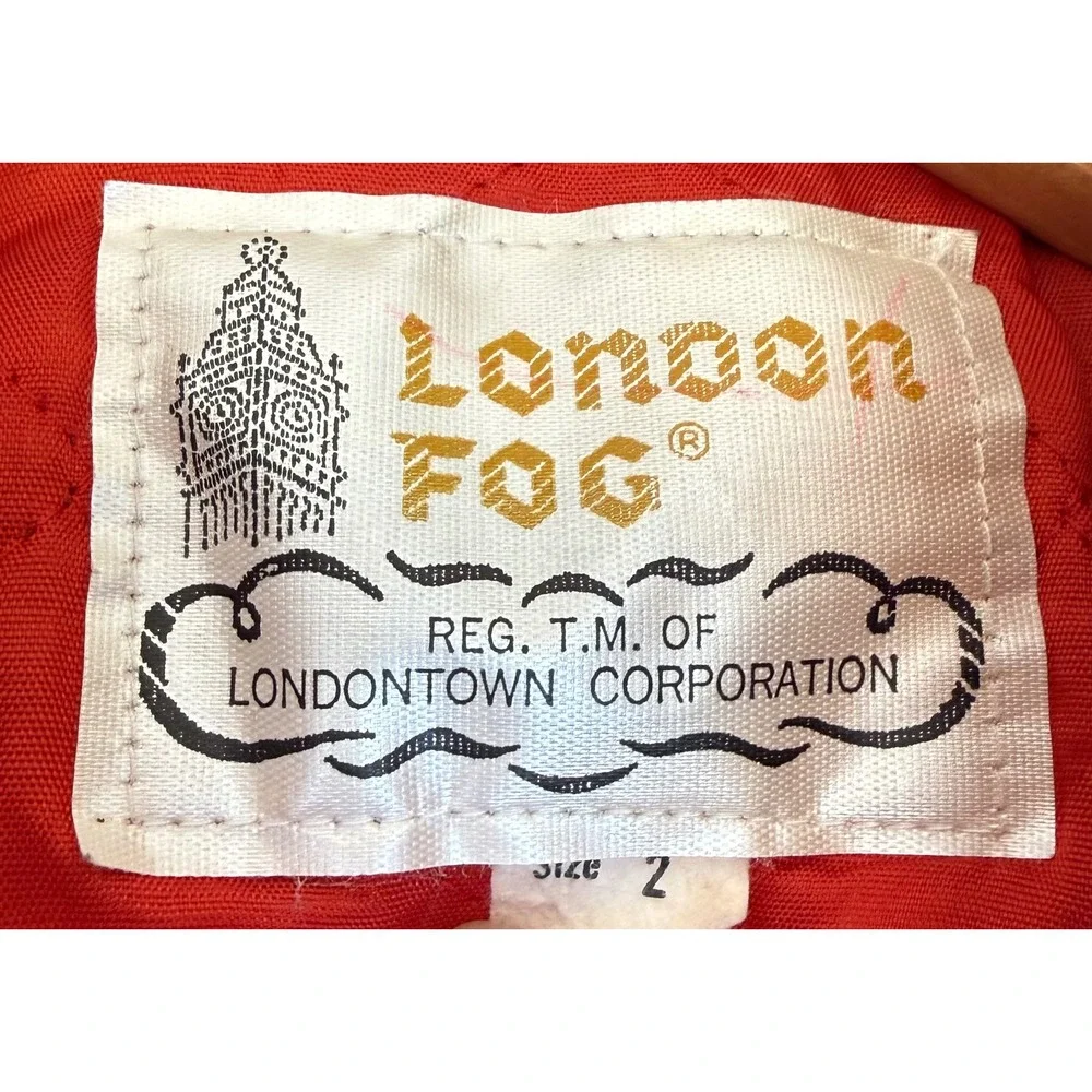 Vtg LONDON FOG Red Quilted Coat Jacket Floral Embroidery Detachable Hood Size 2‎